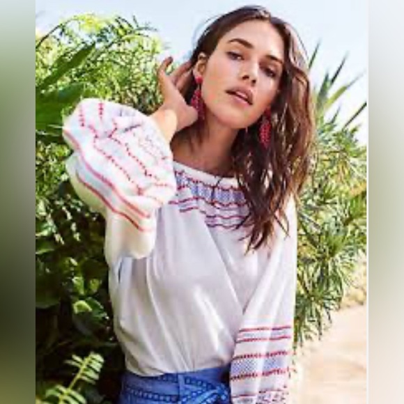 NWT Ann Taylor Embroidered Balloon Sleeve Blouse Long Sleeve Size L - Picture 1 of 7